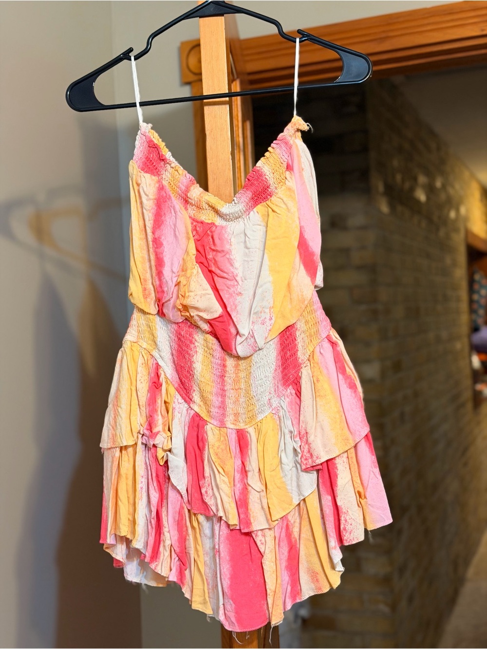 Shop Neighbor Pink Orange and Yellow Tie-Dye Smocked Tiered Romper Size Medium